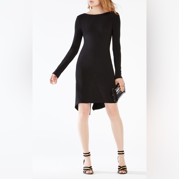 BCBGMaxAzaria black long sleeve low cut back dress size small - Picture 1 of 8
